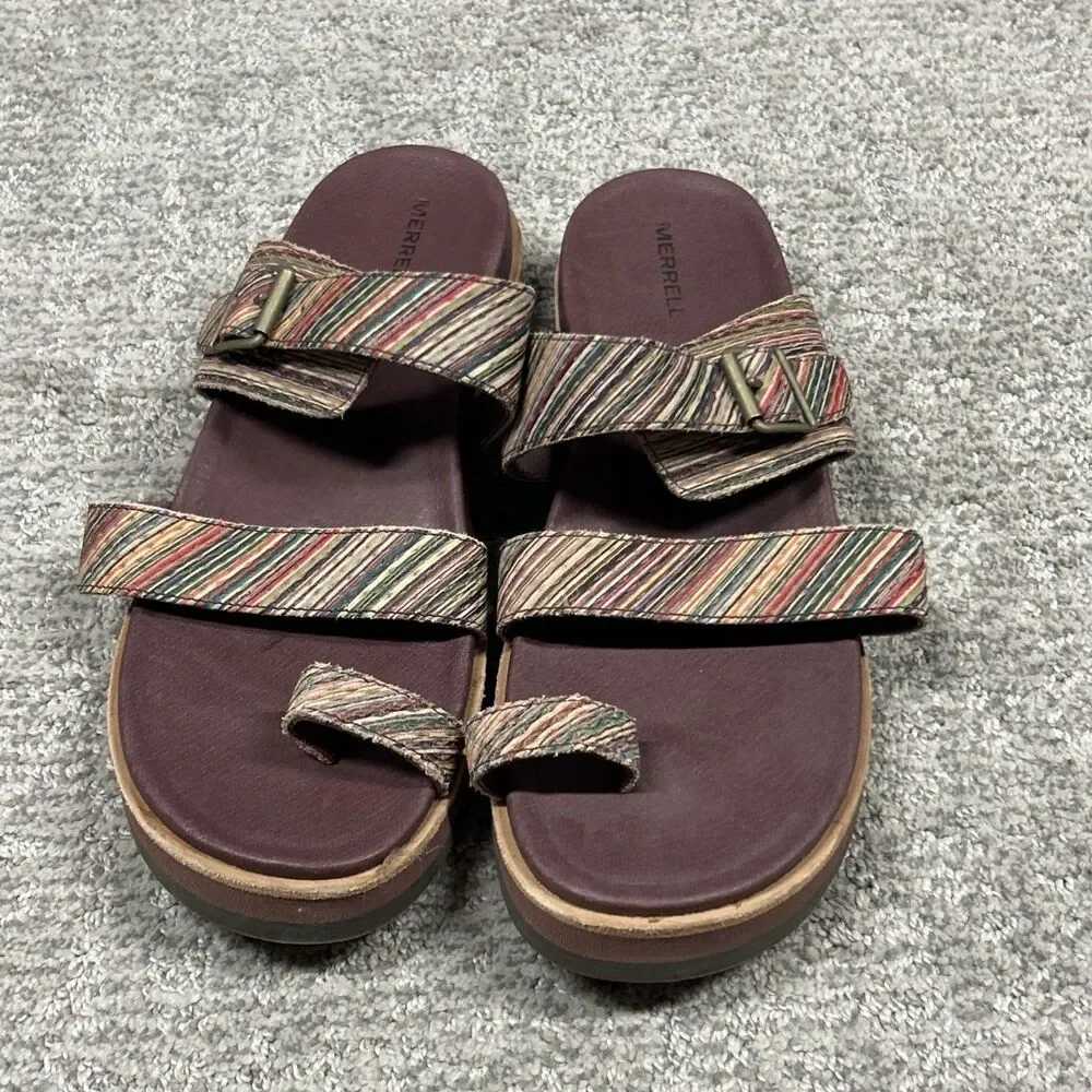 Merrell Juno Sandals Womens 10 Striped Toe Loop Summer Beach Comfort Slip On